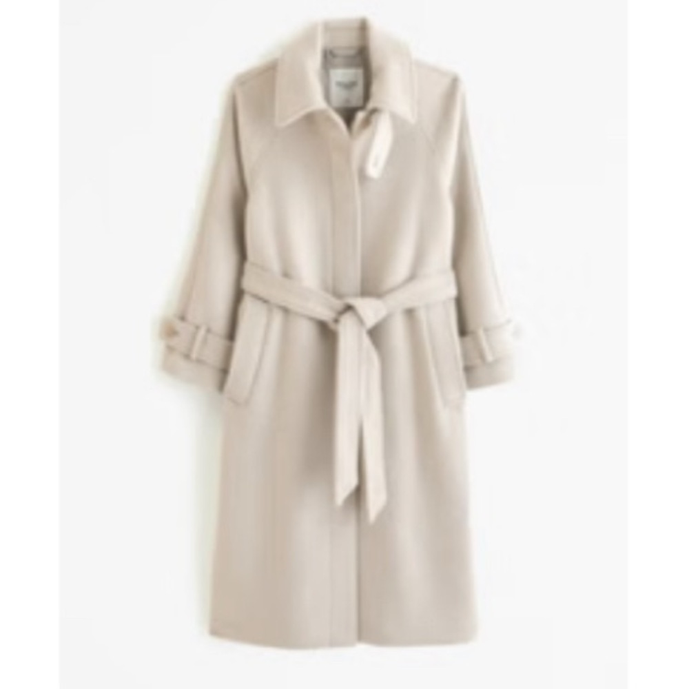 Abercrombie & Fitch Elegant Cream Belted Wool-Blend Funnel Neck Coat
